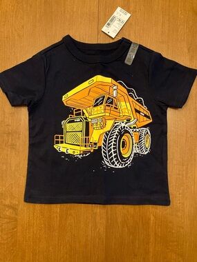12-18M Navy T-Shirt with Yellow Construction Truck Graphic
